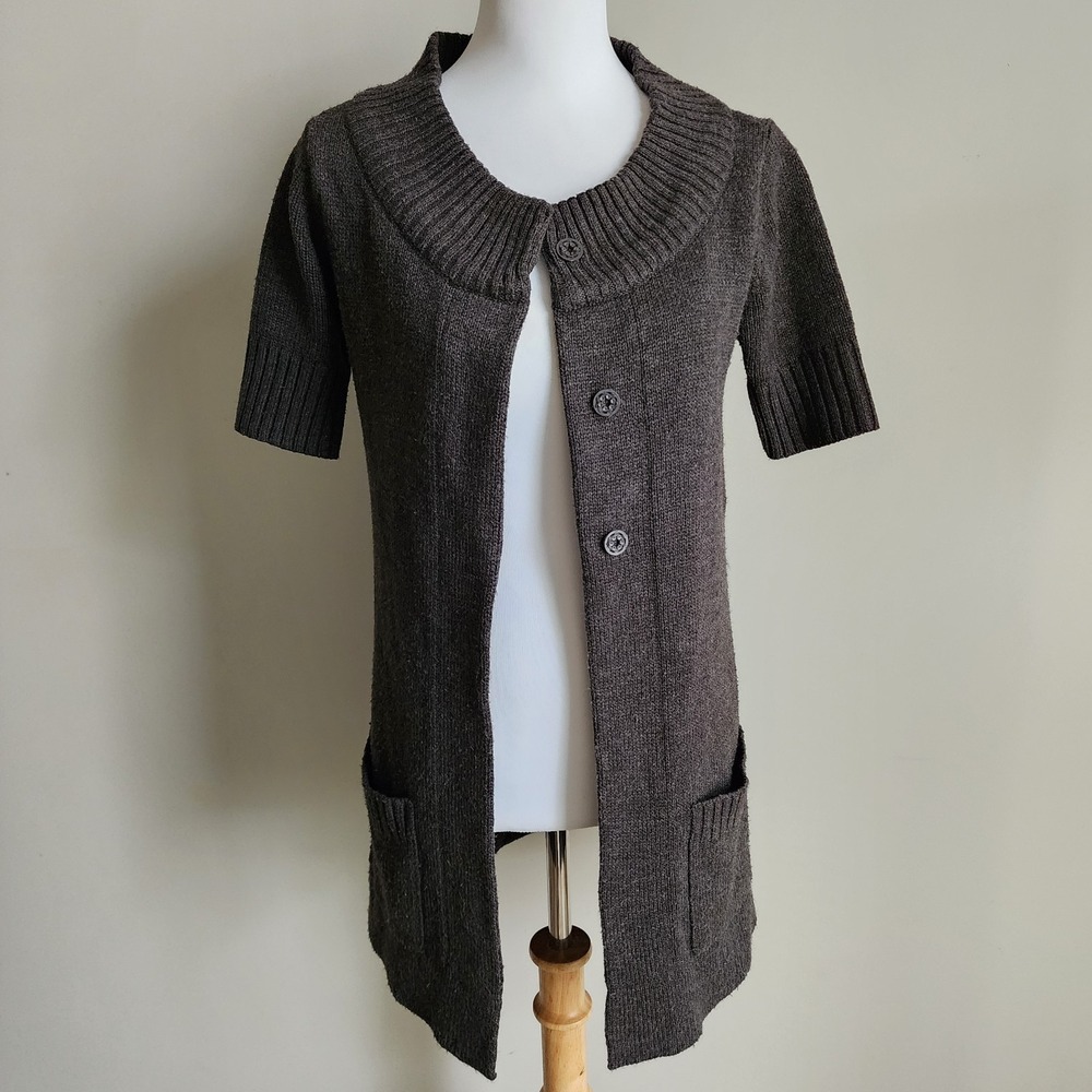 Seductions Knit Cardigan Womens‎ XS Long Gray Casual Office Work Cabin Cottage